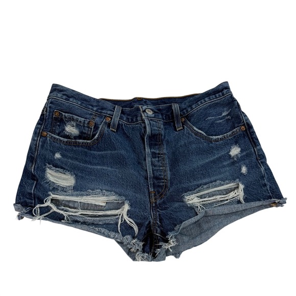 Levi's Pants - Levis 501 Original Denim Shorts Blue Distressed High Rise Frayed Hem Womens 32